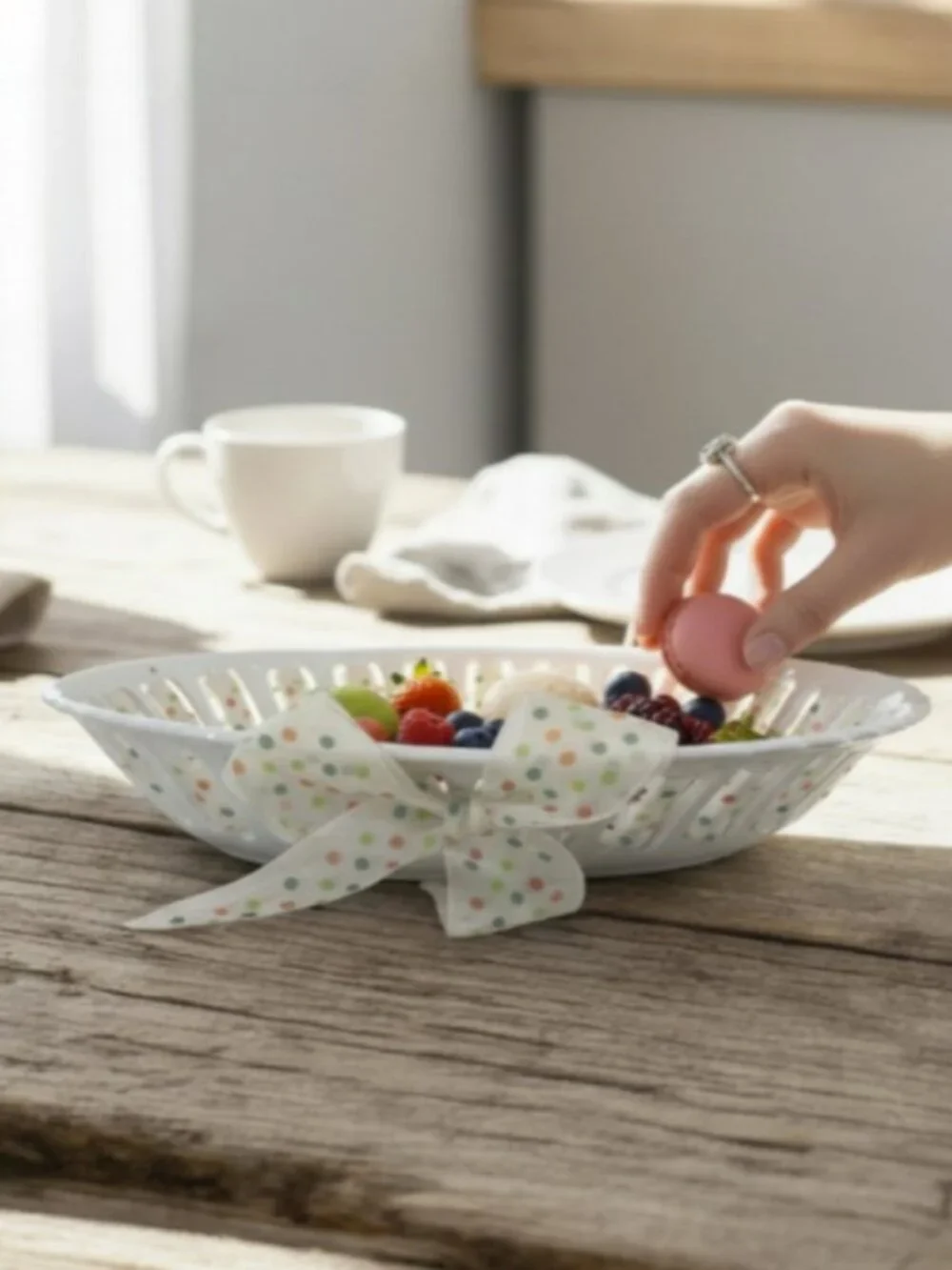 PARTY PLATE -- Ceramic, Bread/Candy/Cookies/Favors, Polka Dot Ribbon Wrapped